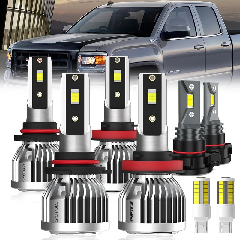 SPBRTBUB Dedicated Bulbs for 2007-2013 GMC SIERRA 1500 2500 light Bulbs, 9005 High Beam H11 Low Beam H16 Fog Light Turn signal Lights Combo, 8-Pack - Image 1